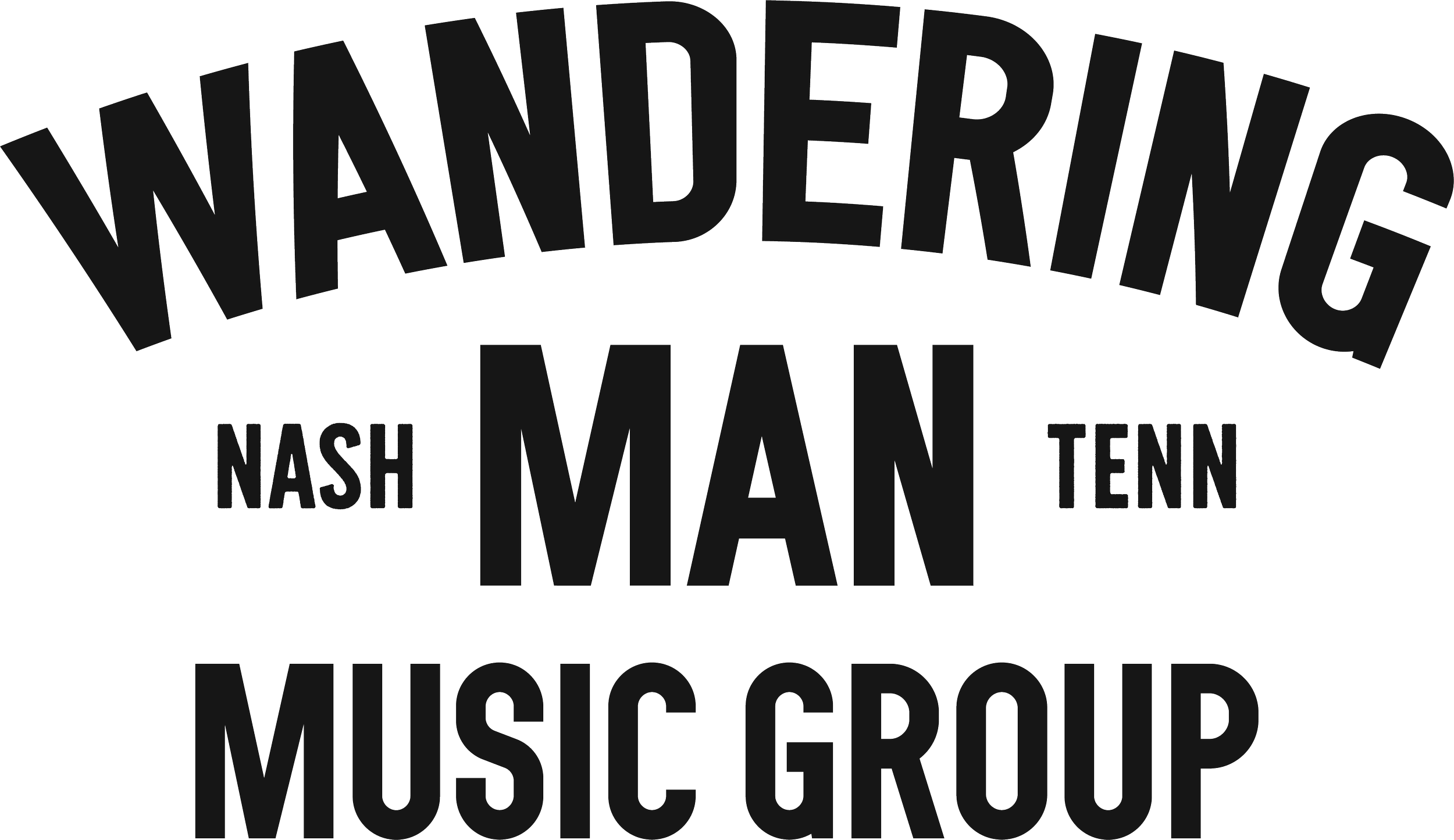 Black and white logo lockup with the text 'WANDERING MAN' in large bold font, along with smaller text 'NASH TENN' and the words 'MUSIC GROUP'