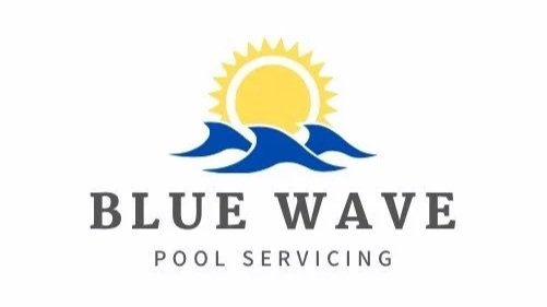 Logo for Blue Wave Pool Servicing featuring a stylized sun, waves, and text.