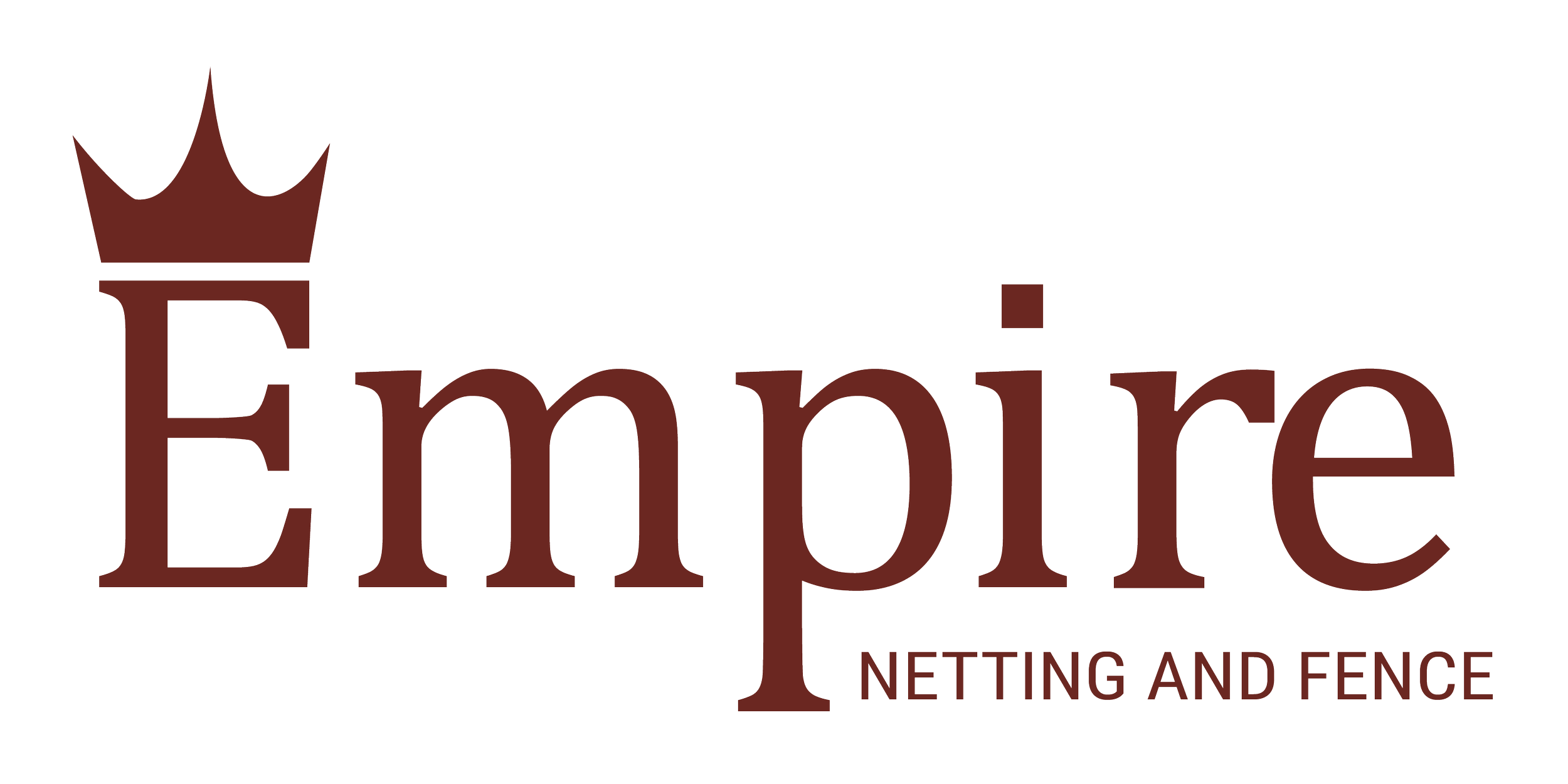 A logo for Empire Netting and Fence featuring a brown crown above the word "Empire" in large brown letters, with smaller text "NETTING AND FENCE" underneath.