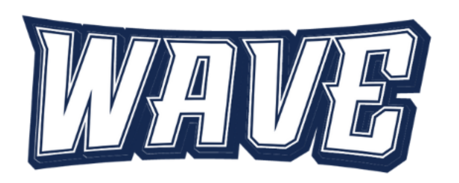 Stylized text logo that reads 'WAVE' in bold, white letters with a dark blue background and white outline.
