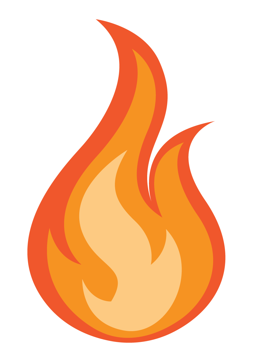 Illustration of a flame with orange, red, and yellow colors.