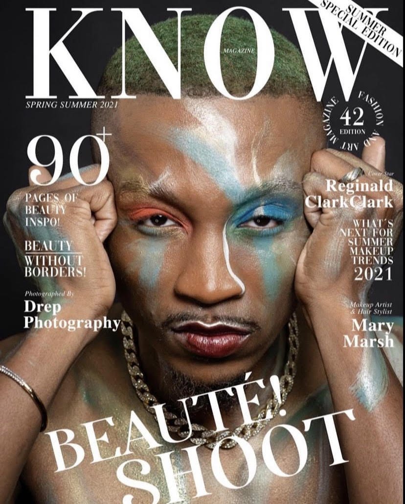 Magazine cover titled "KNOW" featuring a person with facial paint and jewelry, with hand gestures near their face, in a close-up shot.
