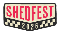 Sheddest 2026 logo with red text on a white background and black checkered pattern