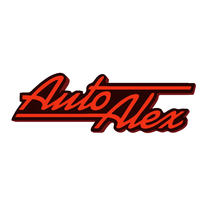 Red neon-style sign reading 'AutoAlex' in cursive font.