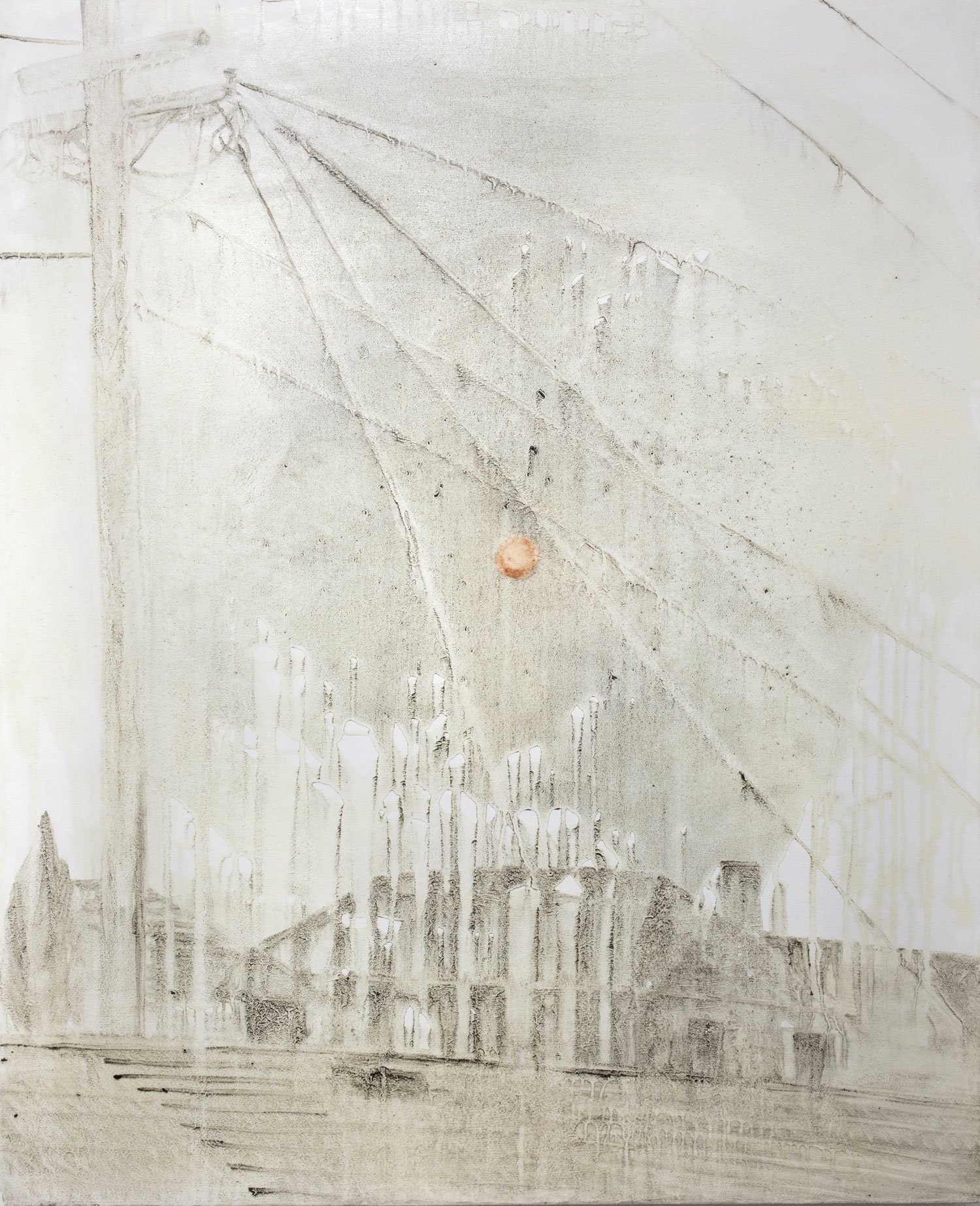 Those Days in November When The Sky Turned  Grey (pollution on wood panel, 40" x 32" 2019)