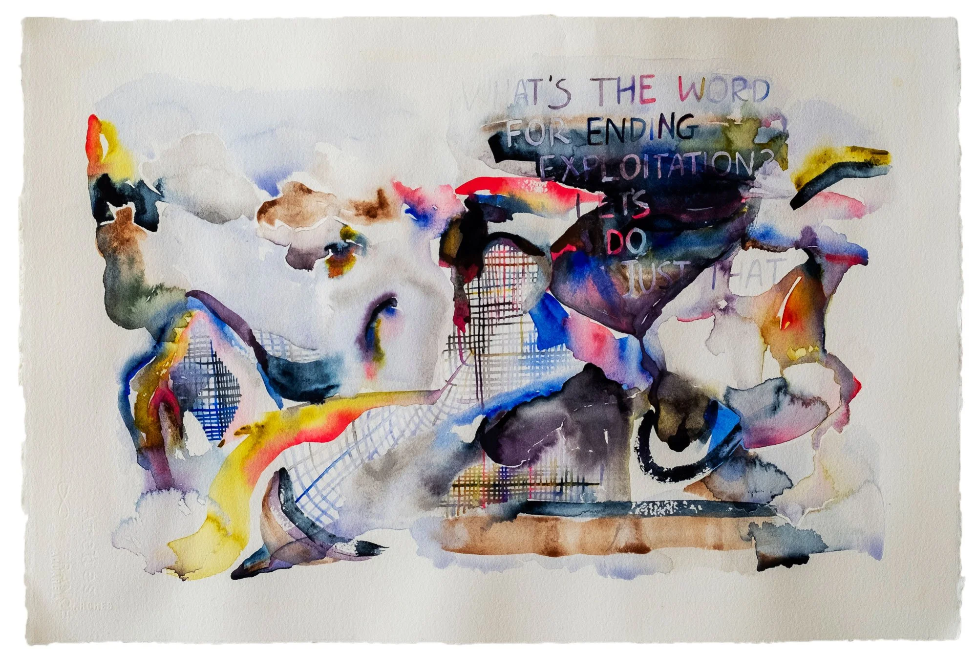 ending exploitation (watercolor on paper, 22" x 15" 2021)