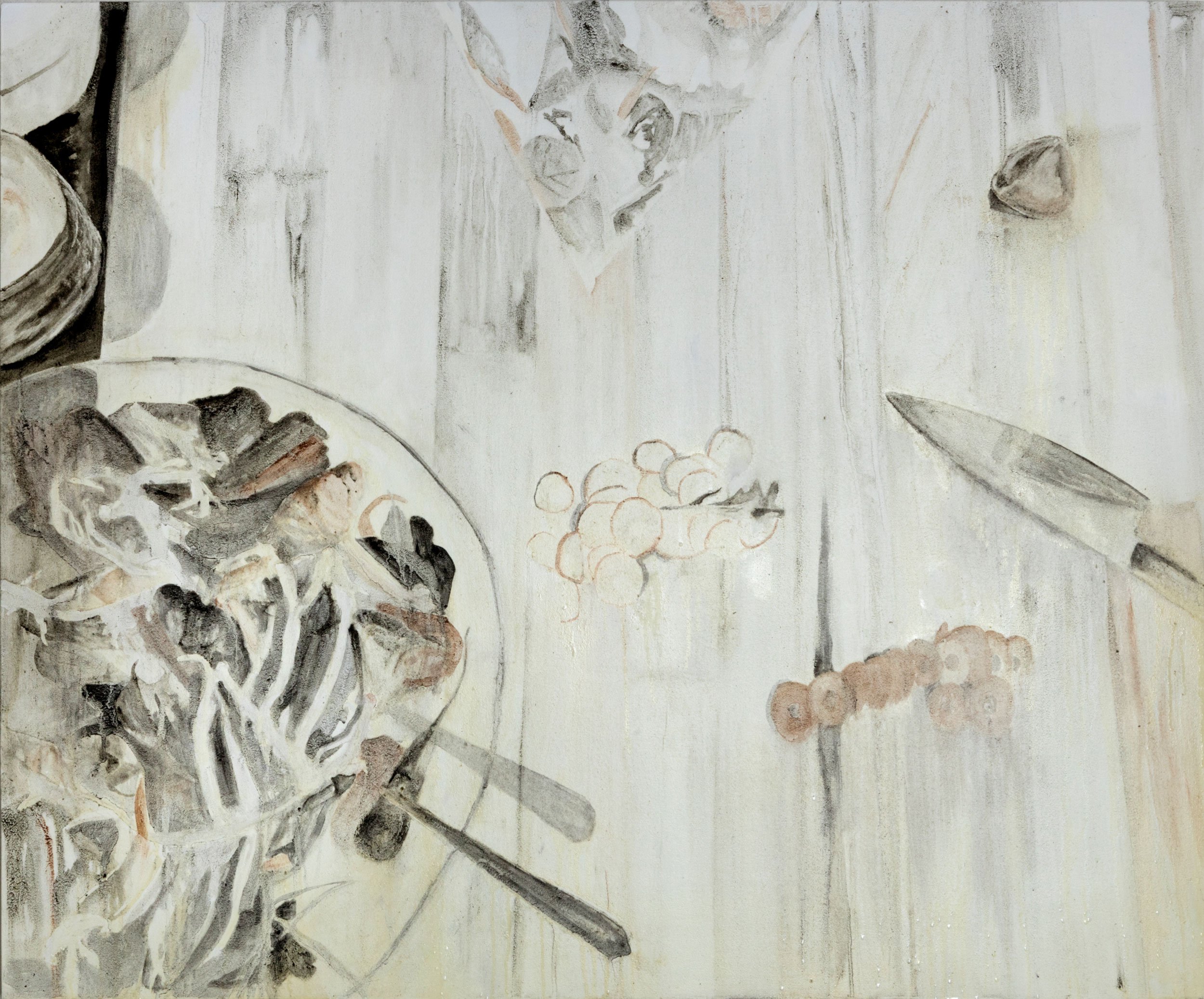 Good For Me, Bad For Us (pollution on wood panel, 32" x 40" 2019)