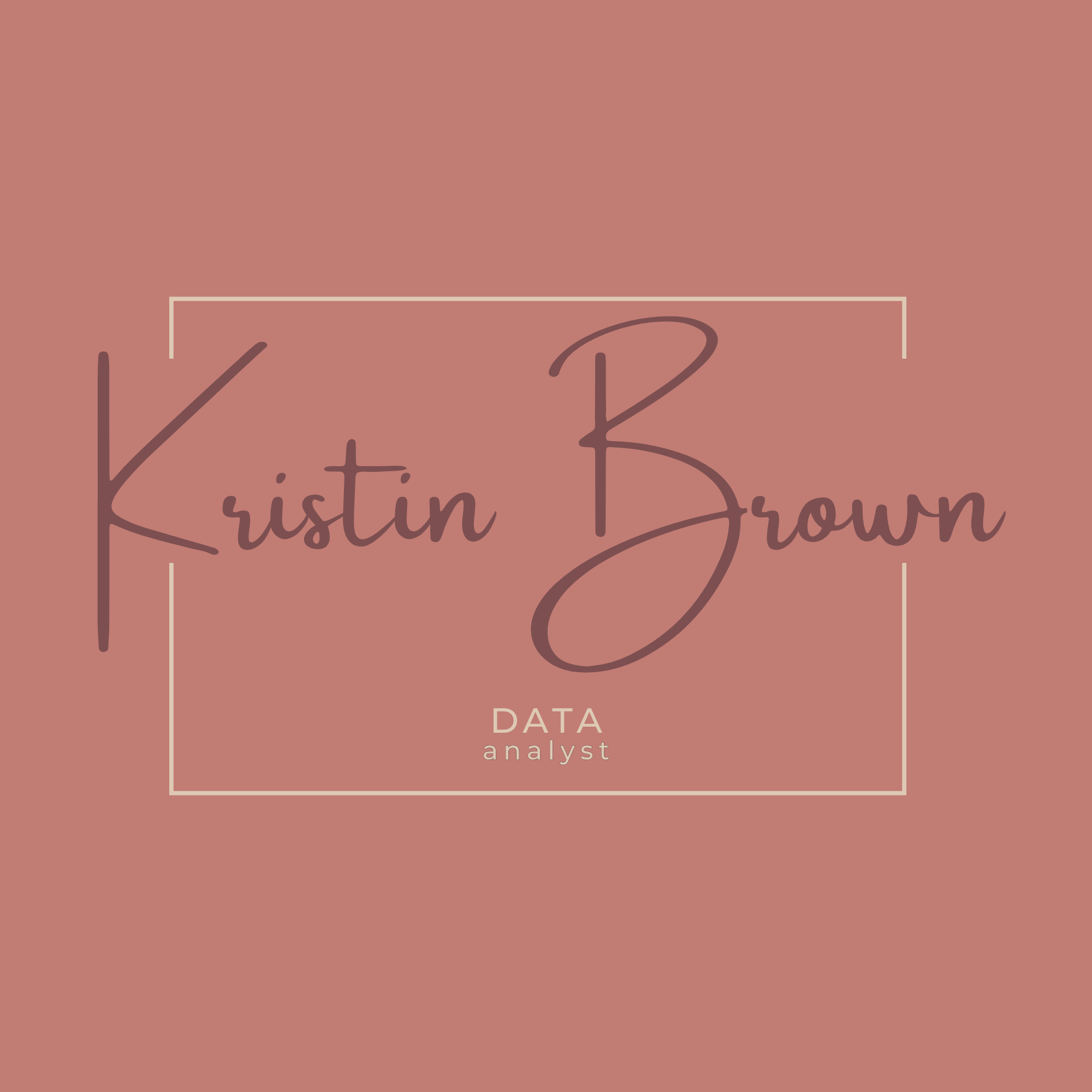 Close-up of the cover of a book titled 'Krisitin Brown Data analyst' with a dusty rose background and elegant script font.