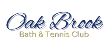 Logo for Oak Brook Bath & Tennis Club with elegant blue and gold text