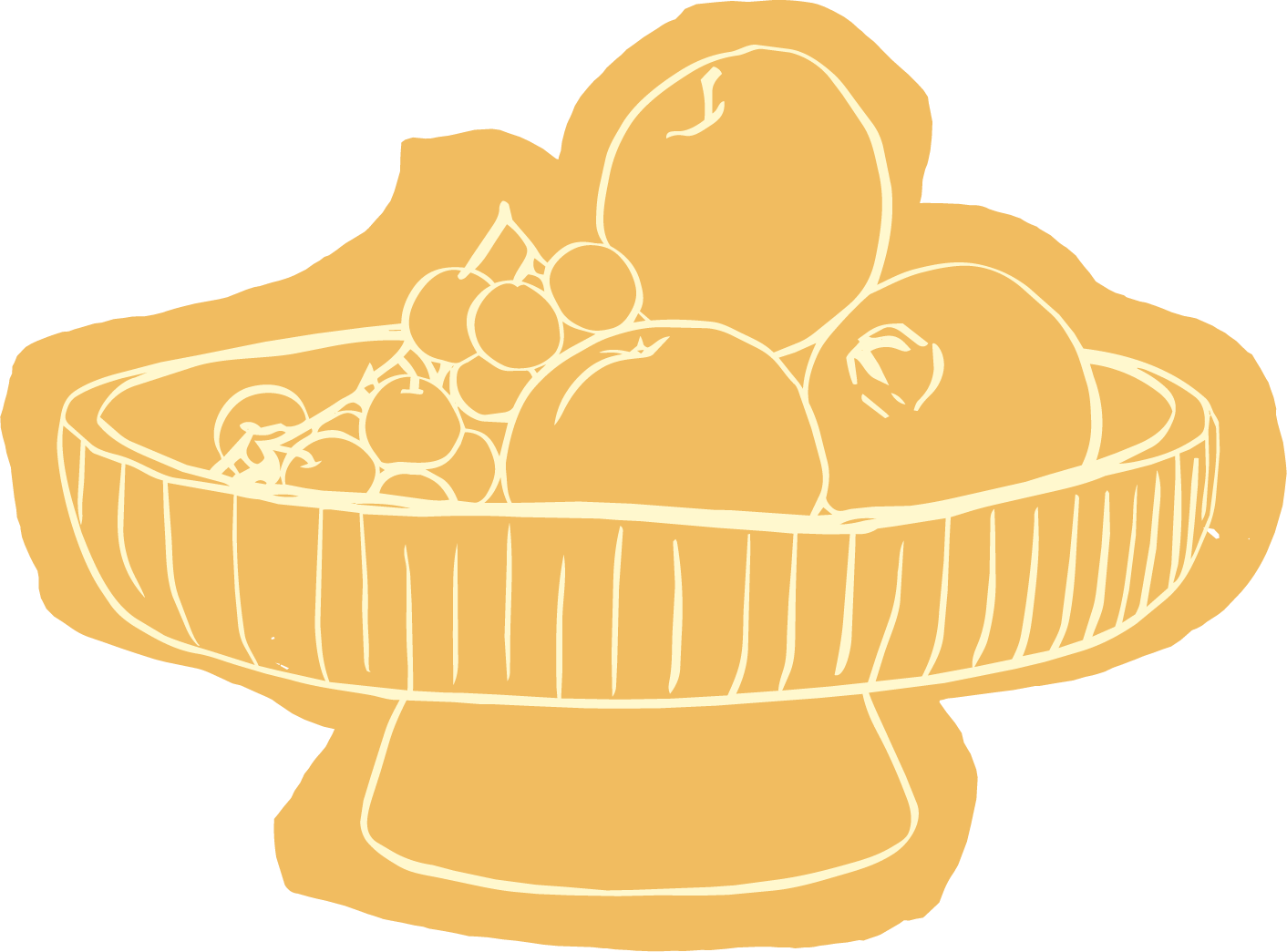 Outline illustration of a fruit bowl with grapes, apples, and bananas for naturopathic doctor brand