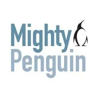 Logo of Mighty Penguin with stylized penguin silhouette next to the text