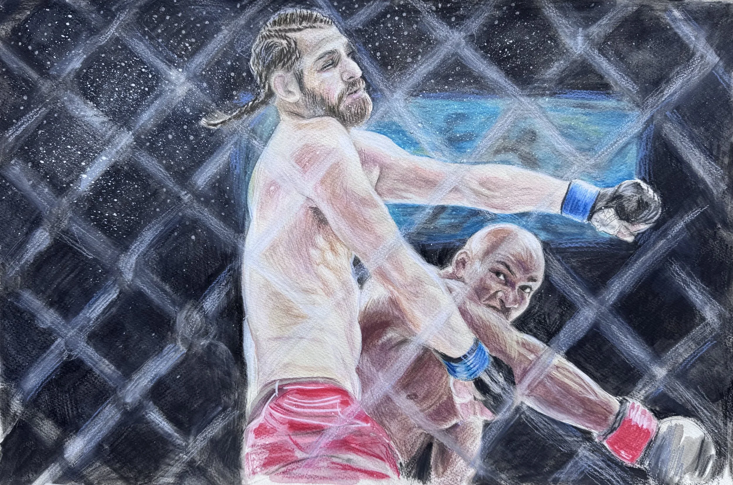 God didn't bless him with that manliness, 22"x14" watercolor and colored pencil on paper, 2026, available