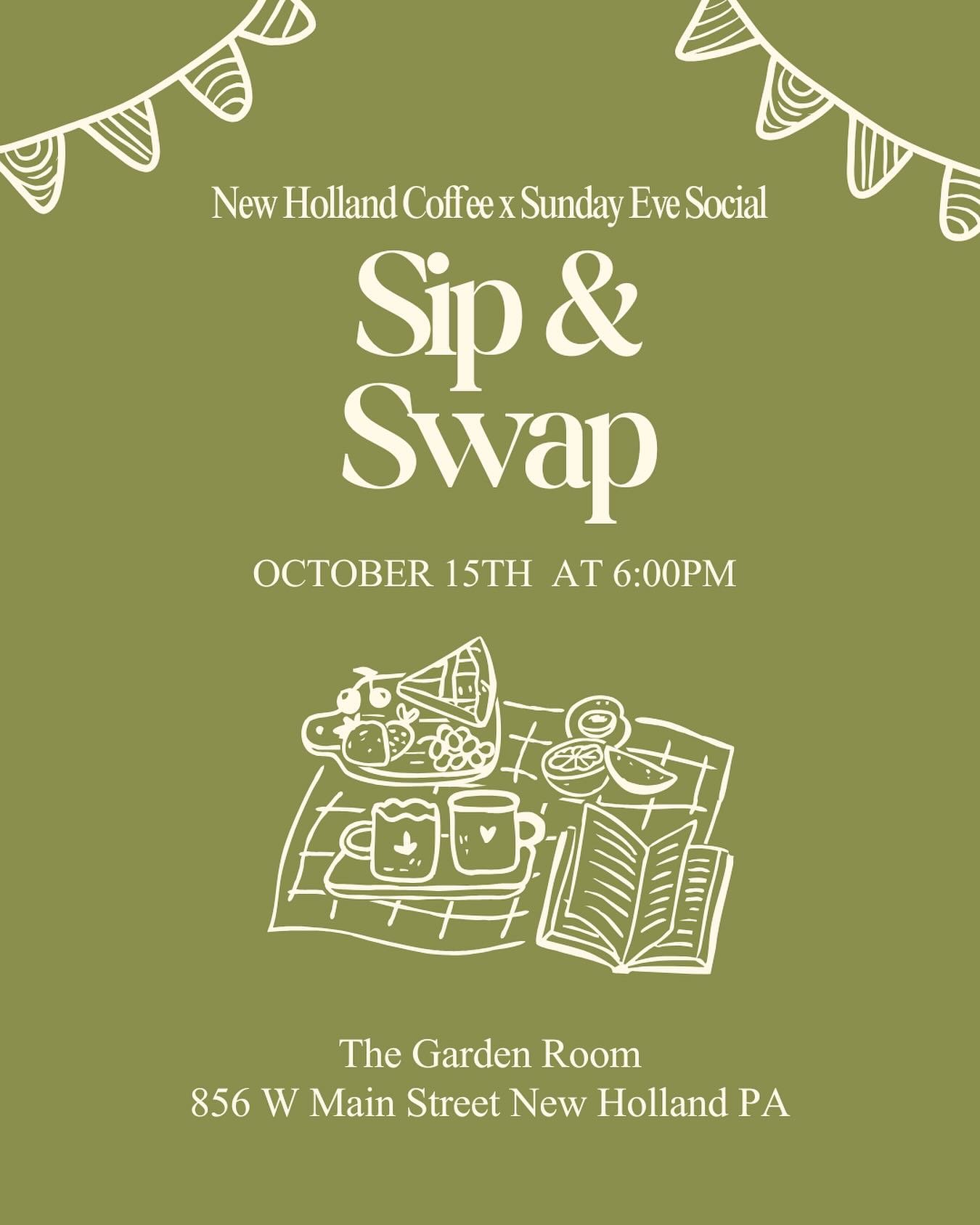 Join us as we host a sip and swap with Sunday eve social. The concept is simple: bring something homemade, thrifted, or unique, and trade it with someone else! It&rsquo;s the perfect excuse to get together, hang out for the evening, and see what ever