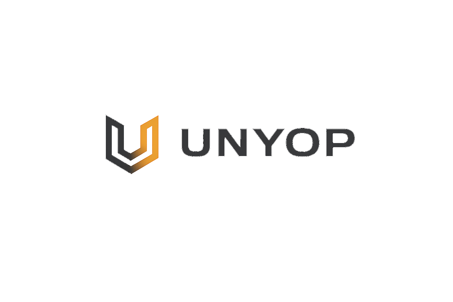 Logo of UNYOP with a stylized yellow and purple shield on a black background.