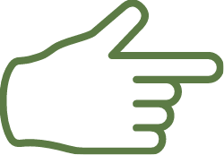 A simple green outline of a hand making a pointing gesture with the index finger extended and other fingers curled.