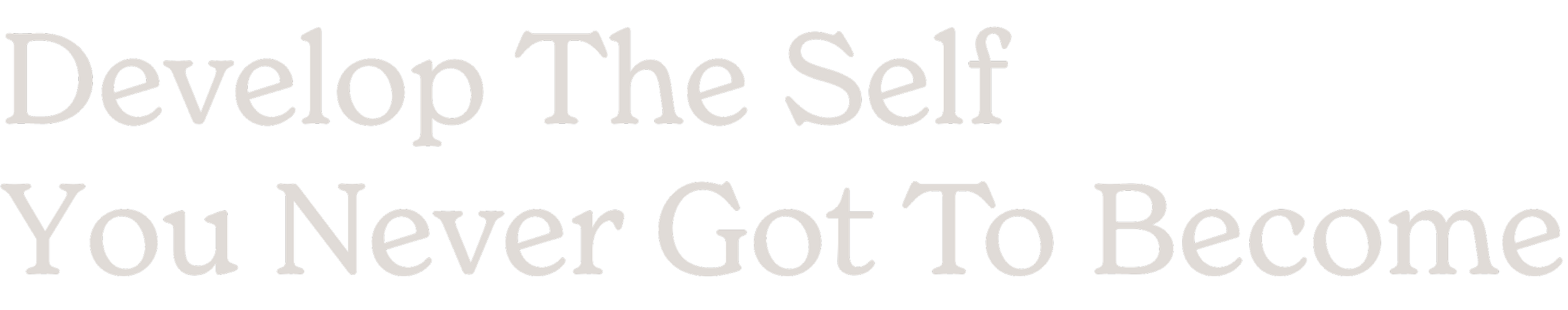 Text reading 'Develop The Self You Never Got To Become' in bold gray font against a black background.