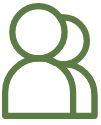 Outline of two people, one in front of the other, in green
