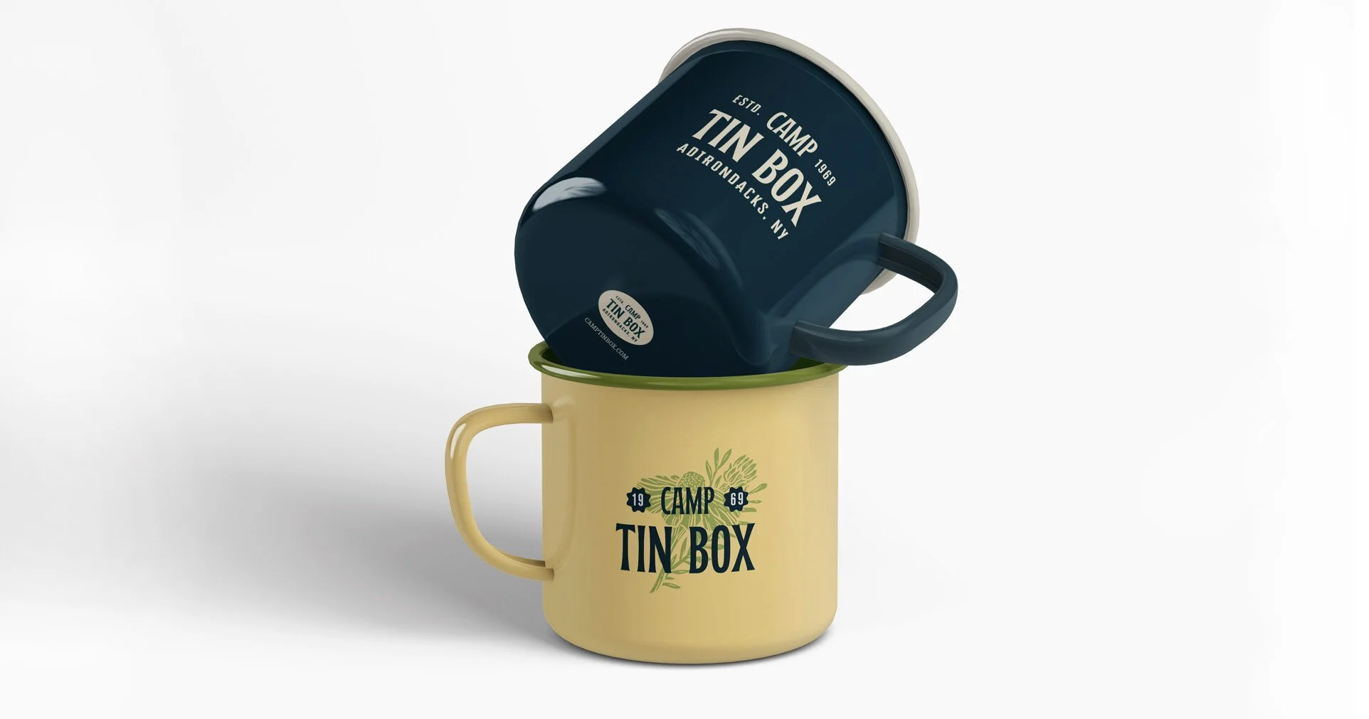 Custom enamel mugs for a hospitality brand in the Adirondacks