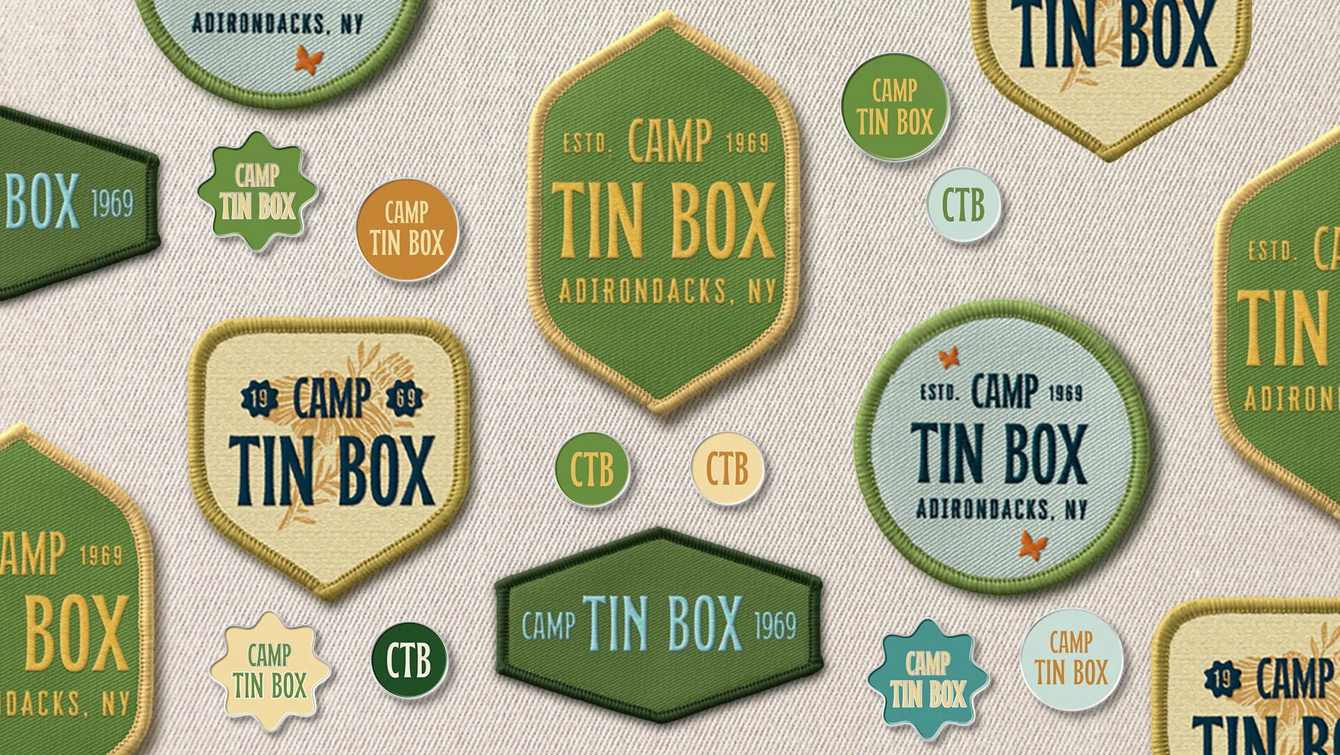Custom embroidered patches and enamel pins for a camp grounds in the Adirondacks
