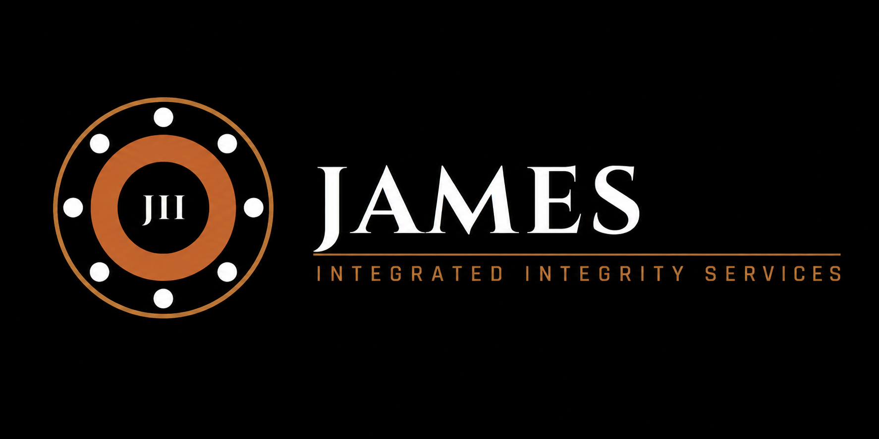 Logo for JII James, a company providing integrated integrity services, featuring a circular design with white dots and the initials 'JII' inside.