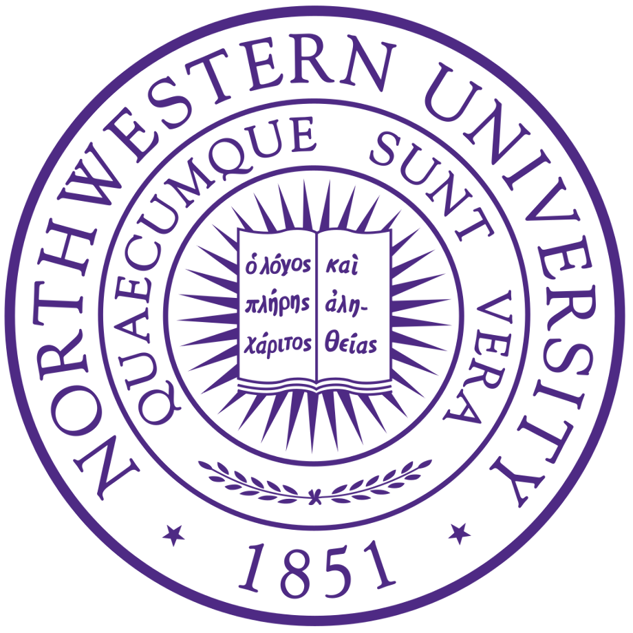 Seal of the University of the Northwest, established in 1851, featuring an open book with Greek text and rays of light.