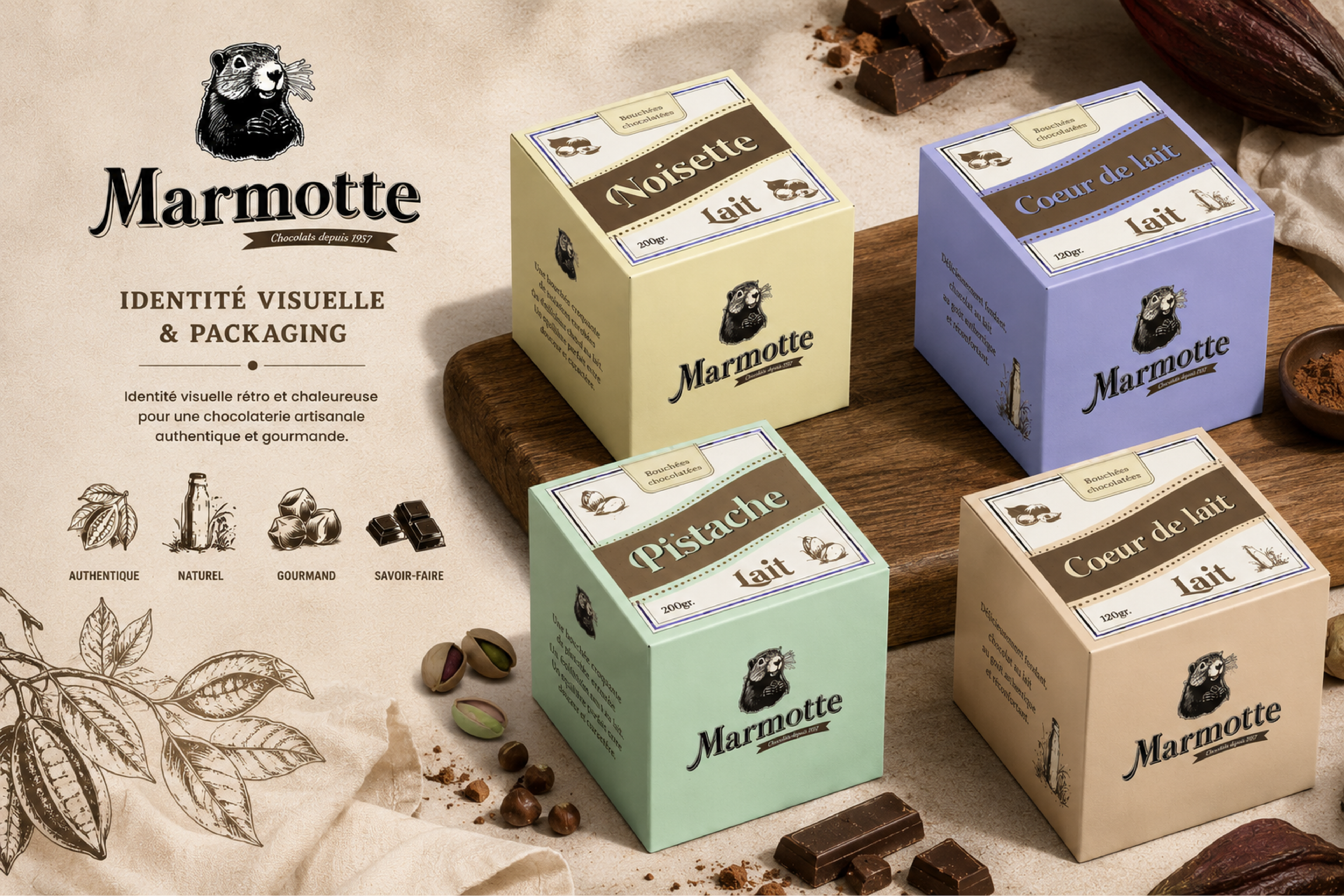 Identité visuelle et packaging Marmotte. Santa Brevina