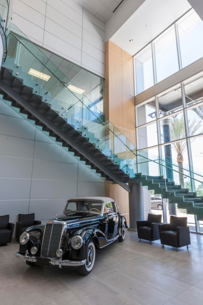 Lobby with a vintage car