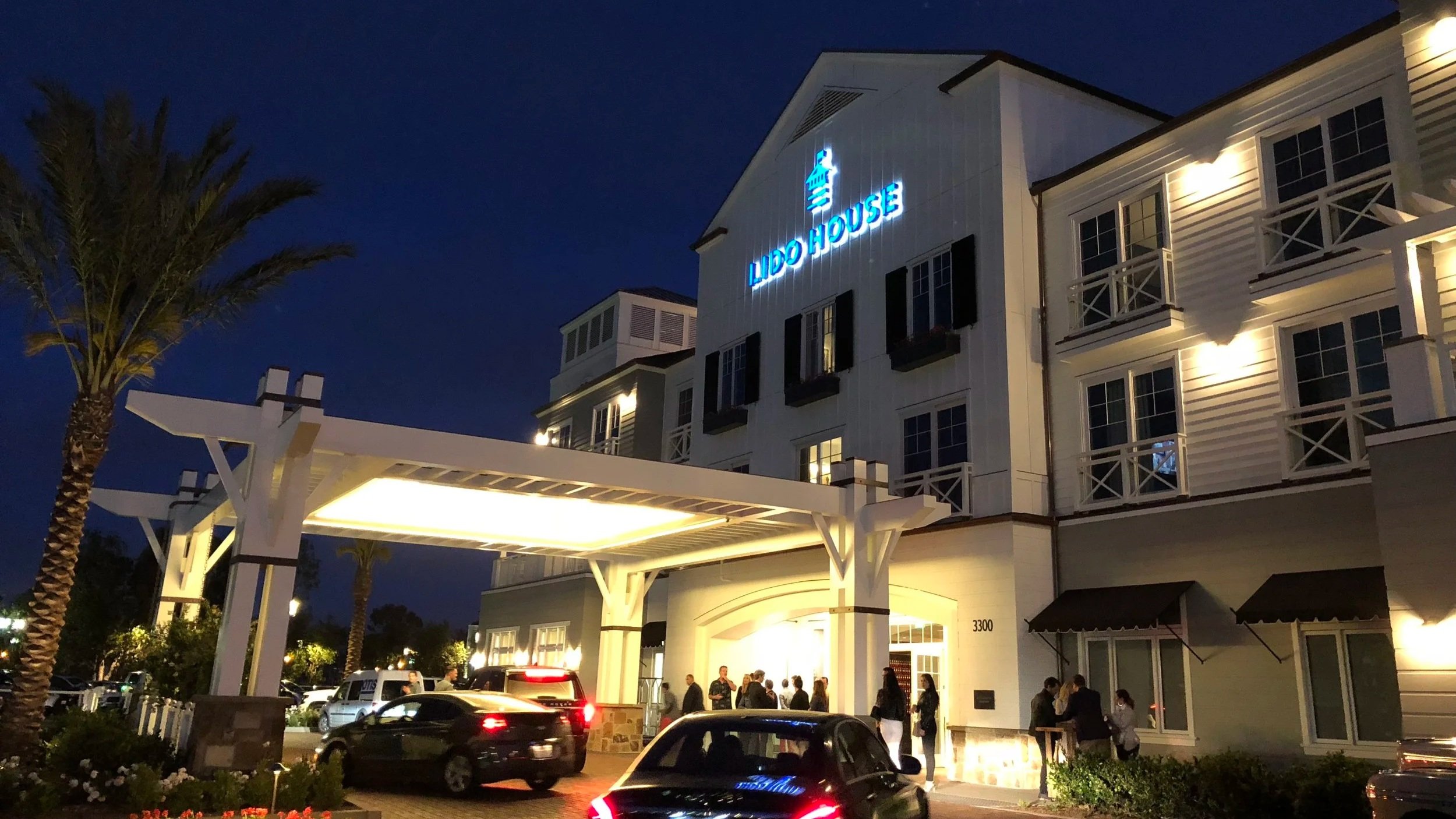 Lido House facade at night
