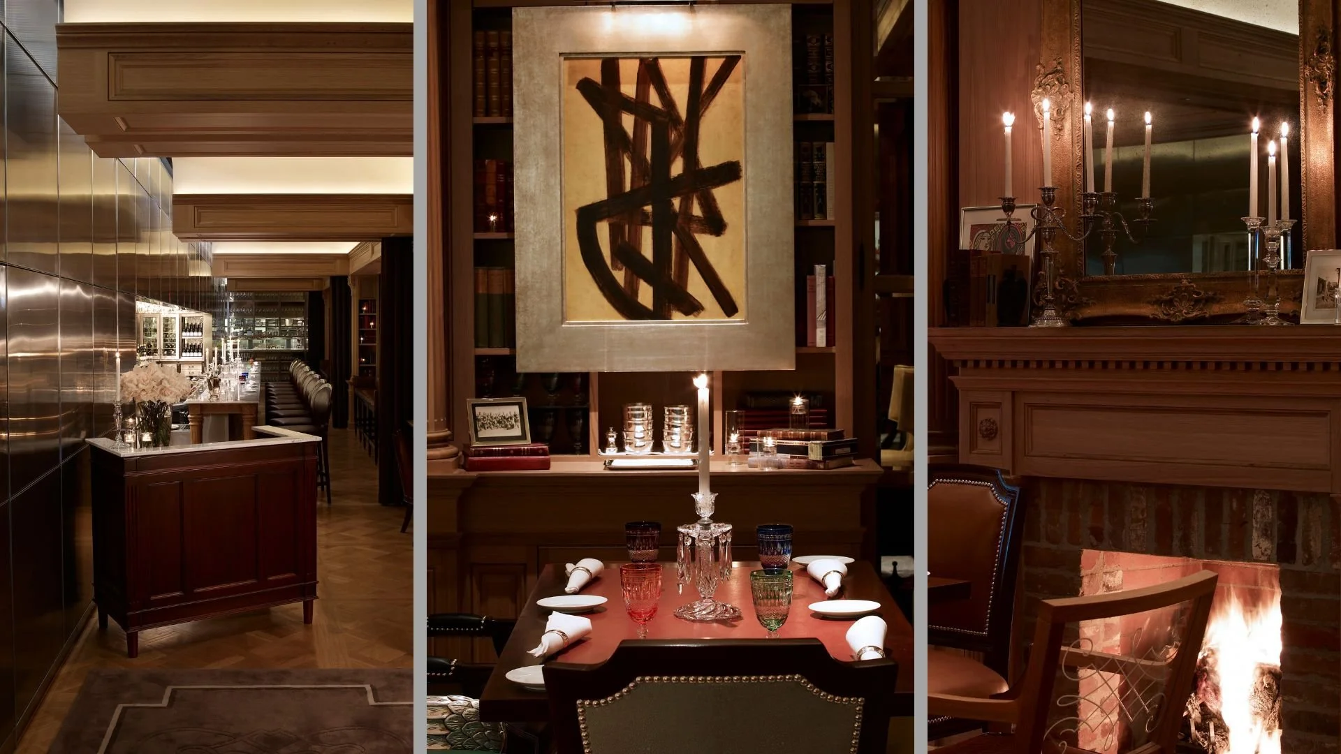 3 images showing the dining room lighting