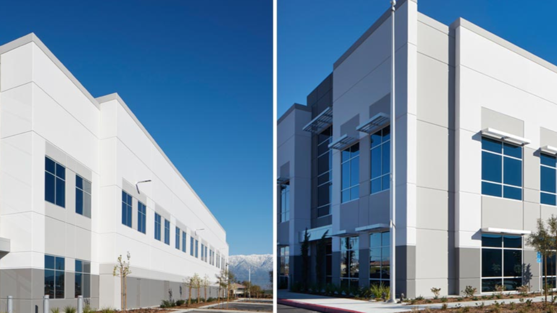 two images of commercial building exterior