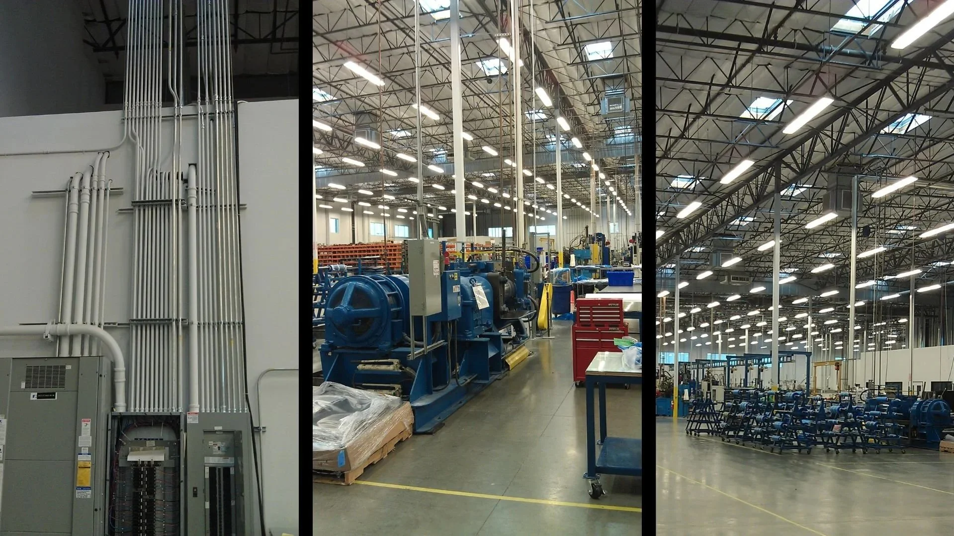 three shots of electrical work in shop floor
