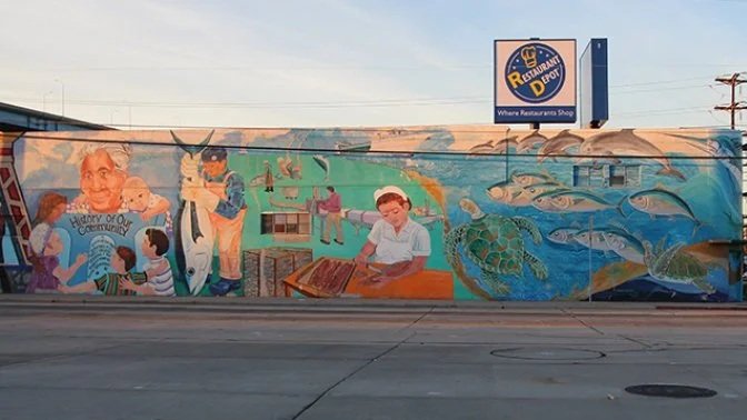 Wall with a colorful mural