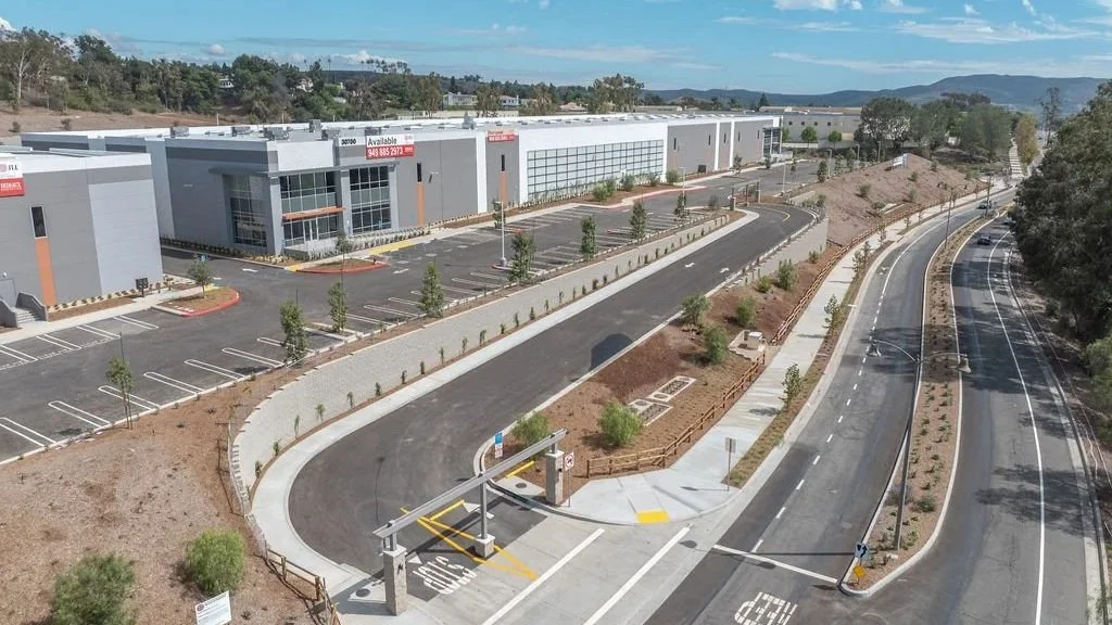 front of a commercial and industrial development 