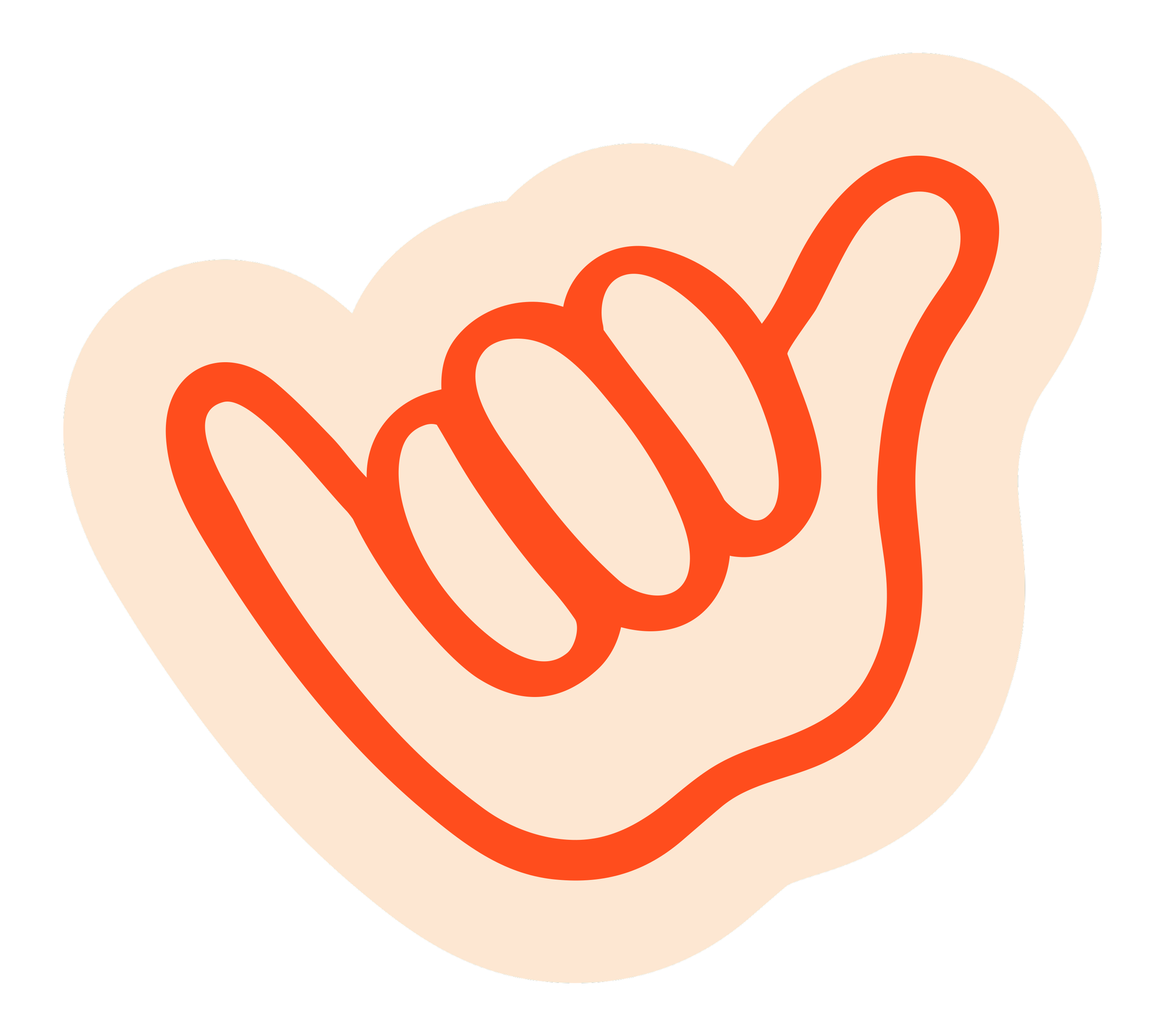 A digital illustration of hand making a shaka symbol for Hand It Down Kid to Kid Resale Shop in Santa Cruz, CA
