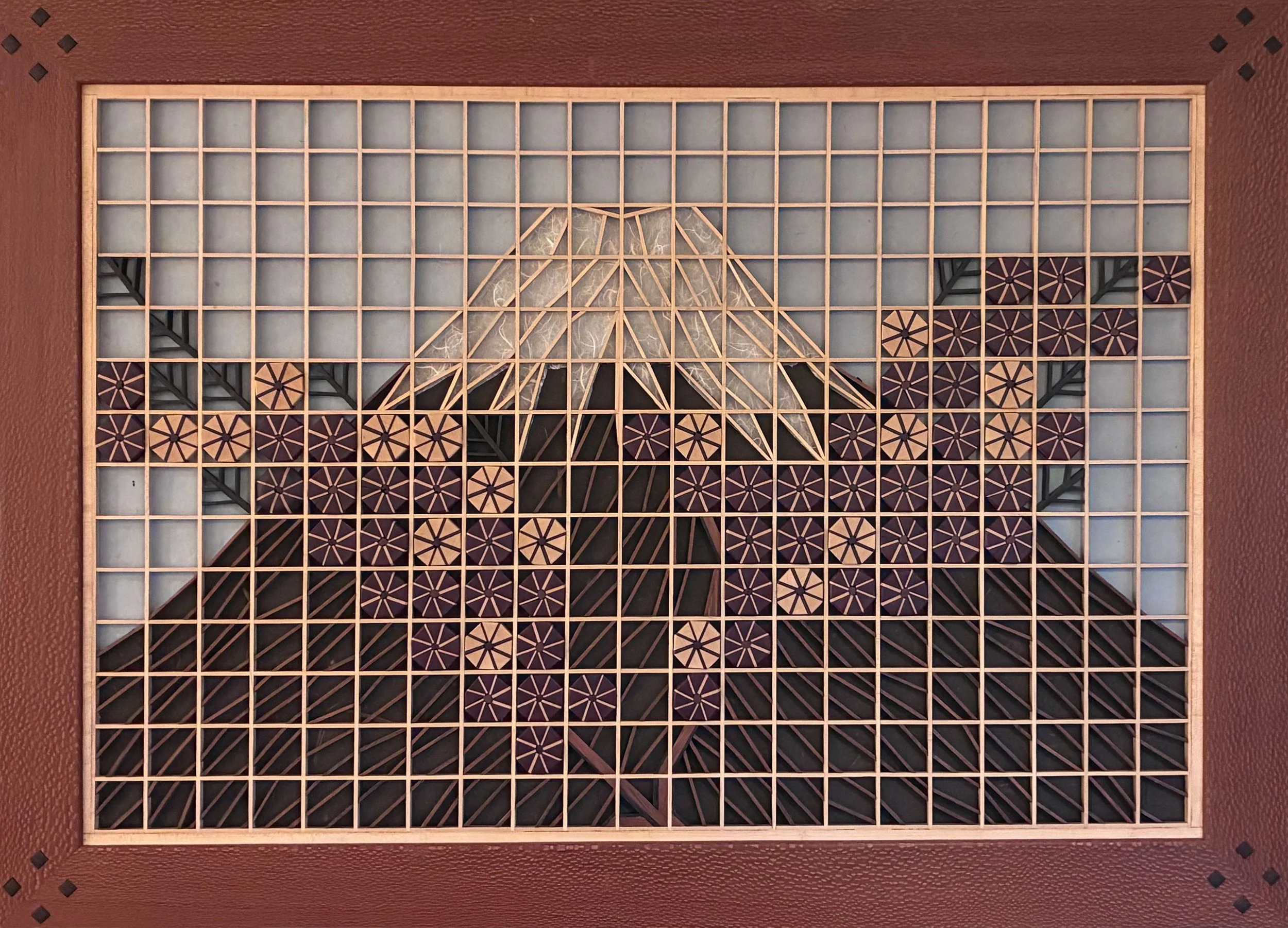 MT. FUJI  2025—36” x 48”, Kumiko Wall Sculpture, Various Woods
