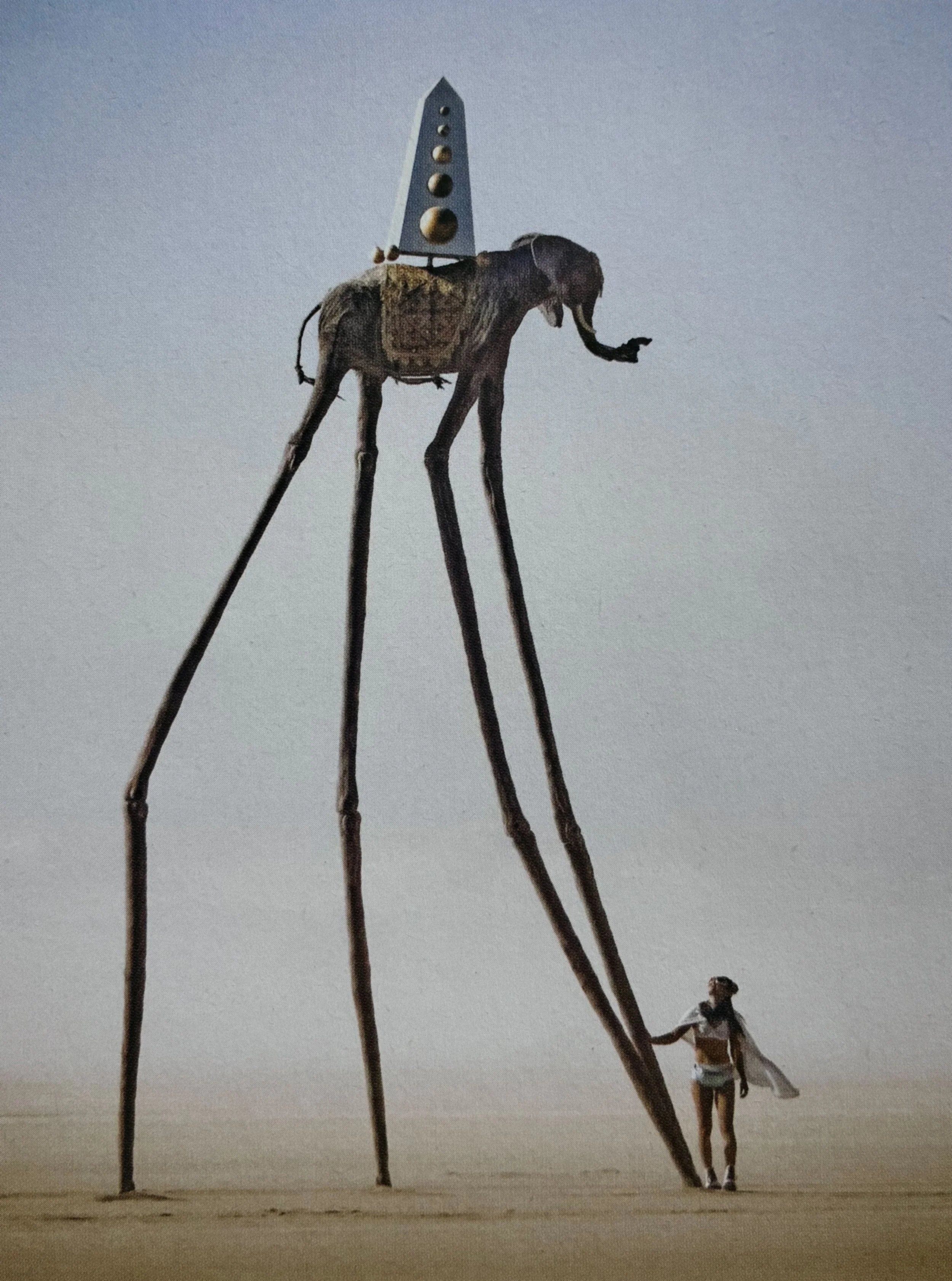 HOMAGE AU DALI 2019—Single Elephant Sculpture: 31’ H, Baroque Frame: 10’ x 12’, Miniature Greek Temple: 2’ x 3’, Resin, Fabric, Steel, Burning Man Installation