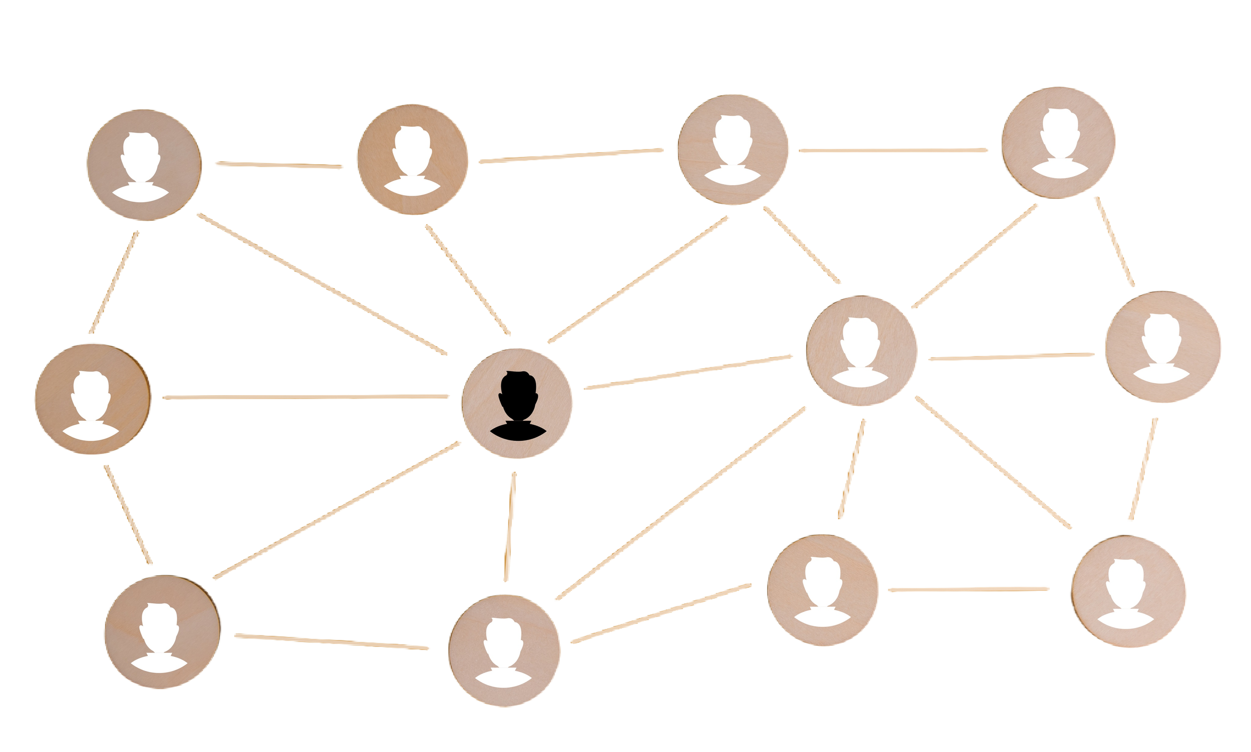 Diagram of a social network with nodes representing people connected by lines indicating relationships.