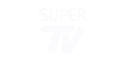 Logo mit dem Text 'SUPER TV' in weißen Buchstaben auf schwarzem Hintergrund.