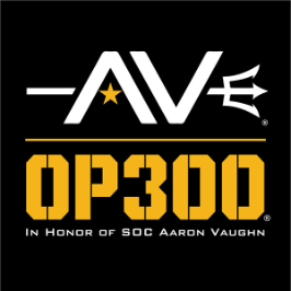 Logo honoring SOC Aaron Vaughn with the words 'AV' and 'OP3D' on a black background, featuring a yellow star and lightning bolt symbols.