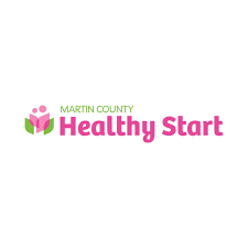 Logo for Martin County Healthy Start with a pink and green floral design and bold text.