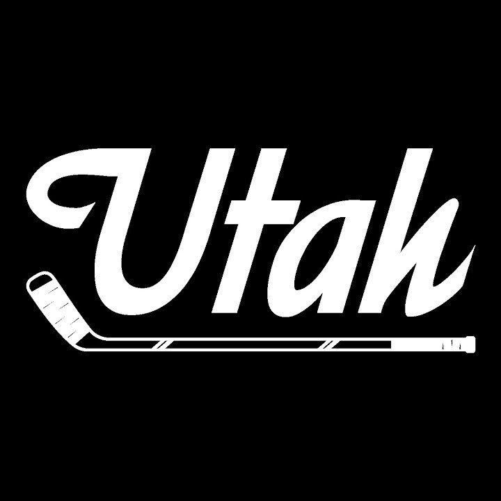 Stylized text saying "Utah" with a hockey stick integrated into the design on a black background.
