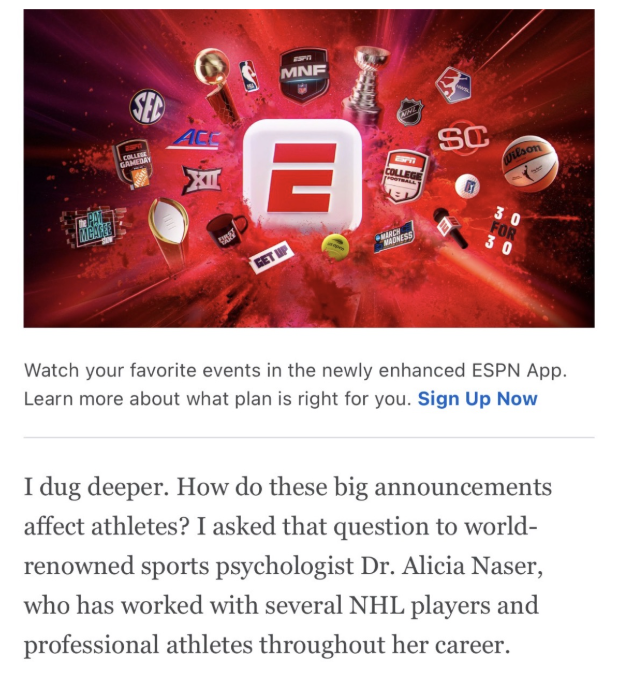 A graphic of various sports event logos surrounding a central ESPN logo, with a red background and confetti effects.