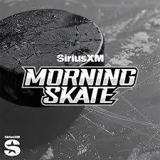 Logo for SiriusXM Morning Skate program featuring a skate and dynamic background elements.