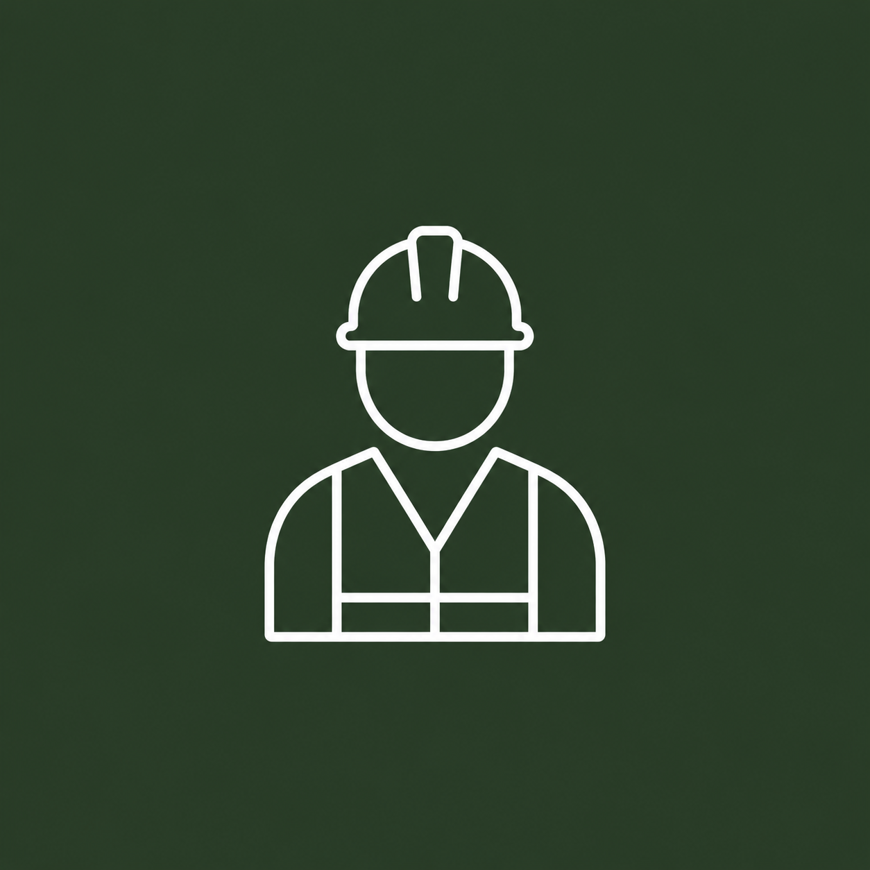 Line drawing of a construction worker wearing a hard hat and safety vest.