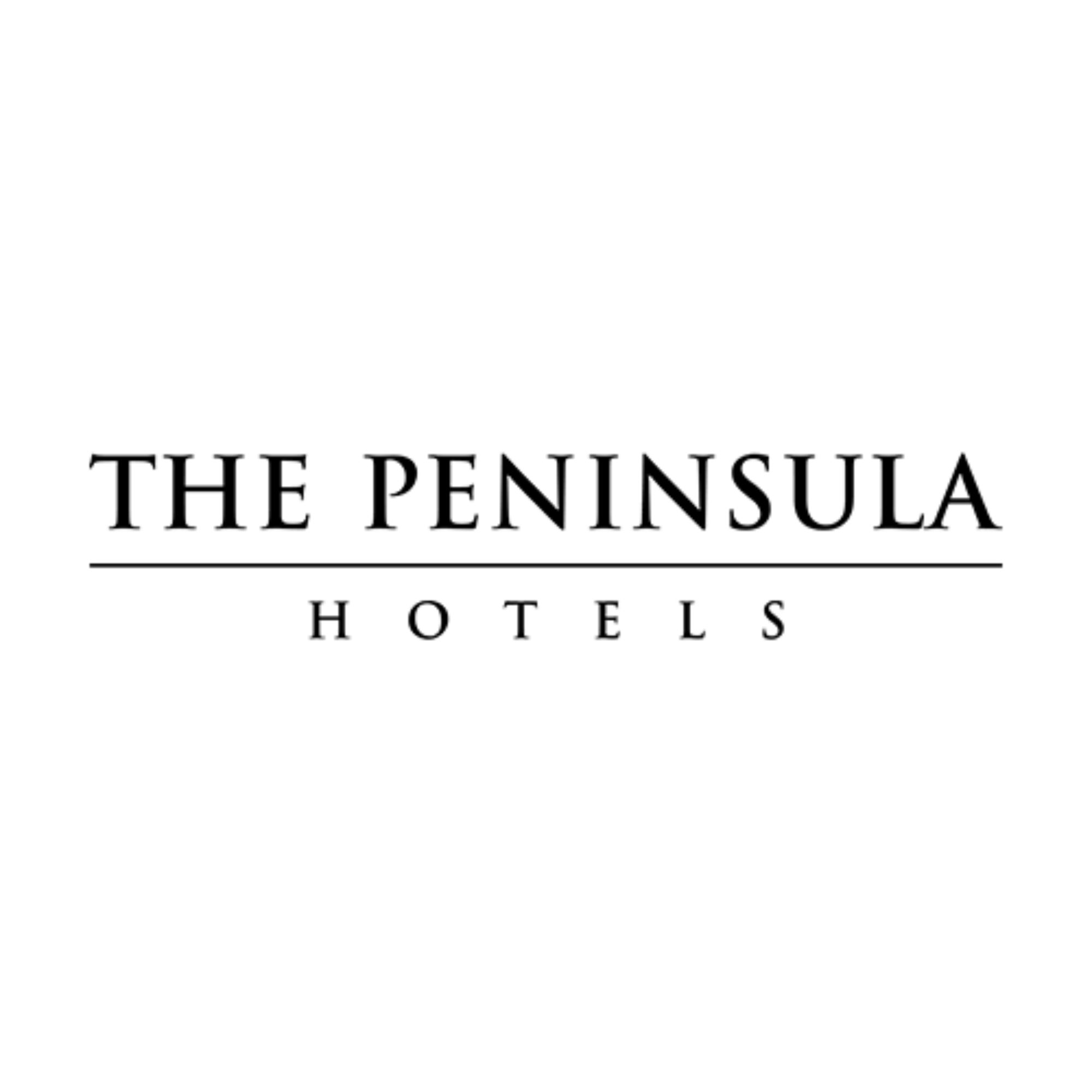 Black and white logo for The Peninsula Hotels with the text 'The Peninsula' in large font and 'Hotels' underneath.
