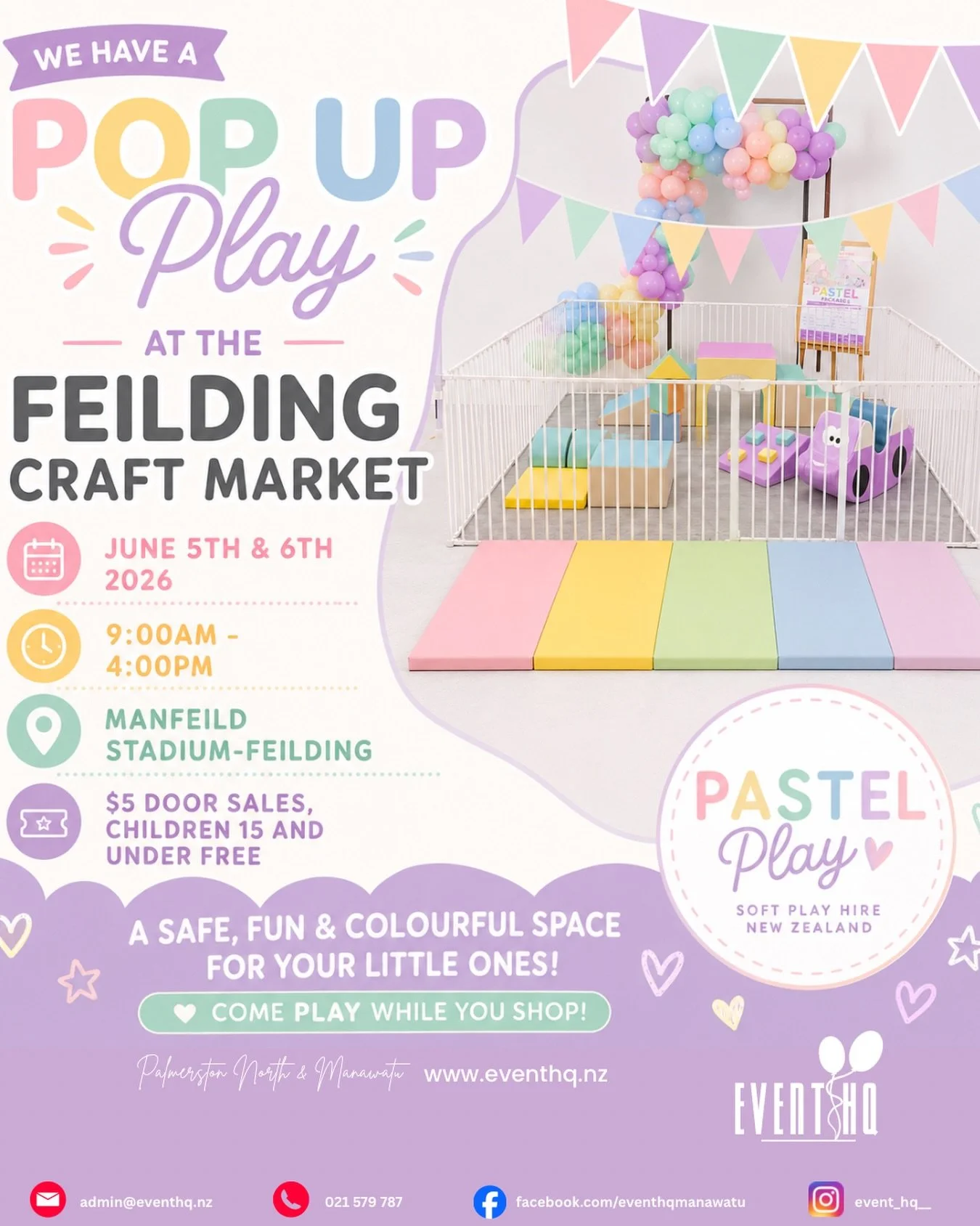 🎉 We&rsquo;re bringing our Pop Up Play to the Feilding Craft Market! 🎉

If you&rsquo;re visiting the market with little ones, make sure you stop by and see us! 🌈✨

We&rsquo;ll have a beautiful soft play setup ready for babies and toddlers to explo