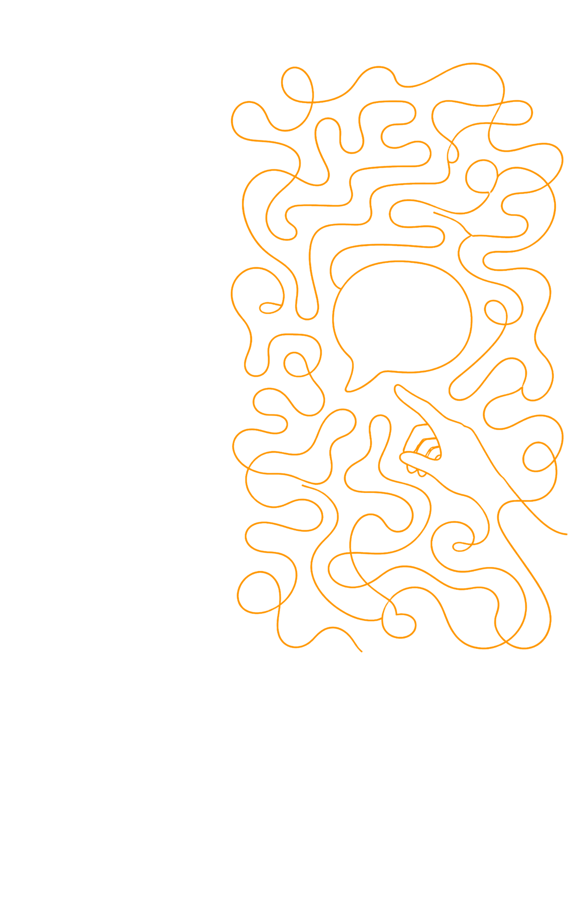 Abstract line art with a drawing of a hand pointing at a chat bubble