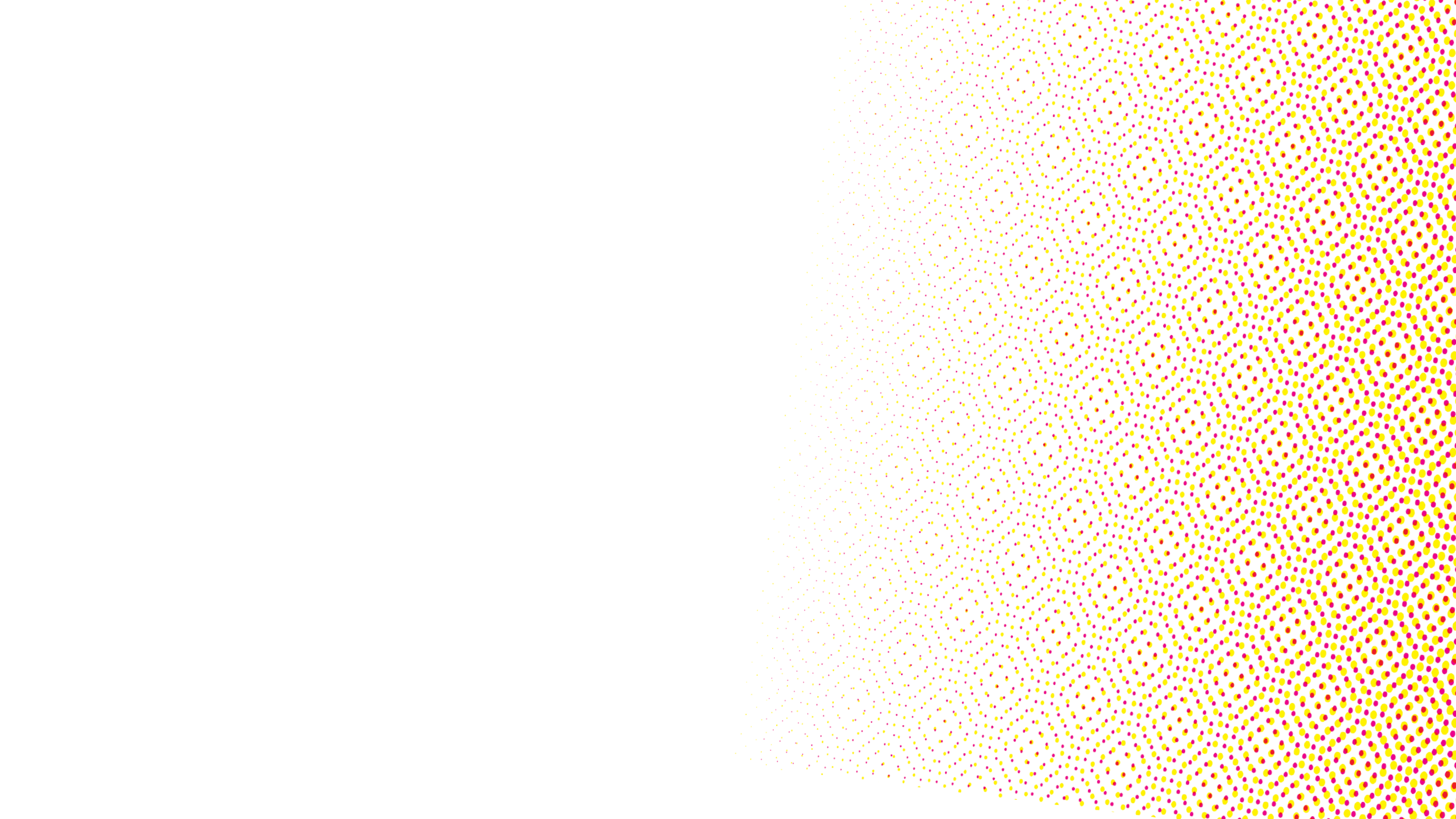 Digital art with pink and yellow dots forming swirling patterns on the right side, transitioning into a white background on the left.