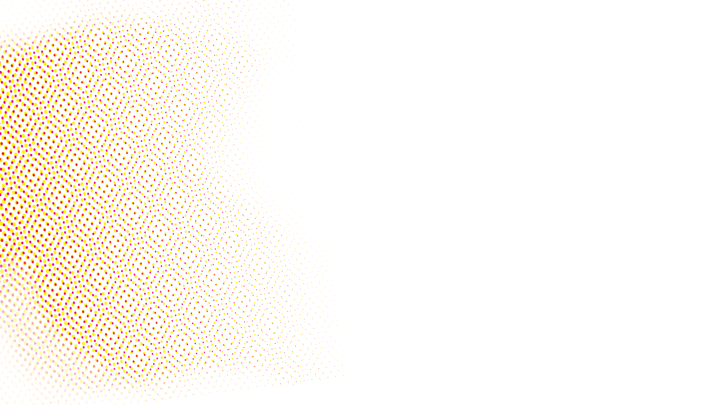 Graphic with yellow and pink dots forming a circular pattern fading into white space.