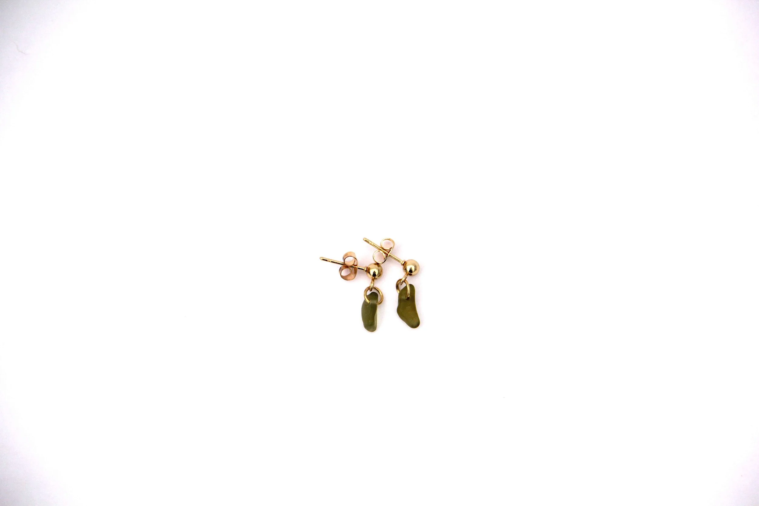 18K gold-plated stainless steel sea glass stud earrings on white background.